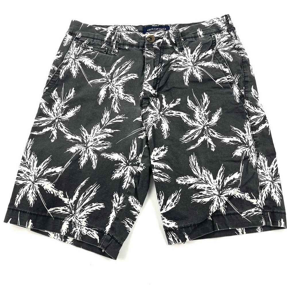 American Eagle Men’s Black White Palm Tree Shorts 28